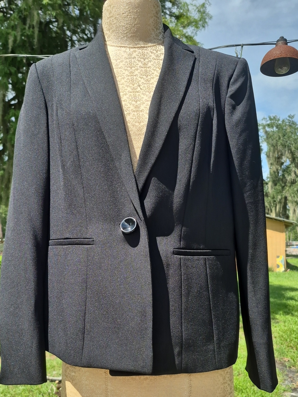 Kasper Blazer Suit Jacket Size 12 Black Office Tailor Fit Collar 1 Button Close